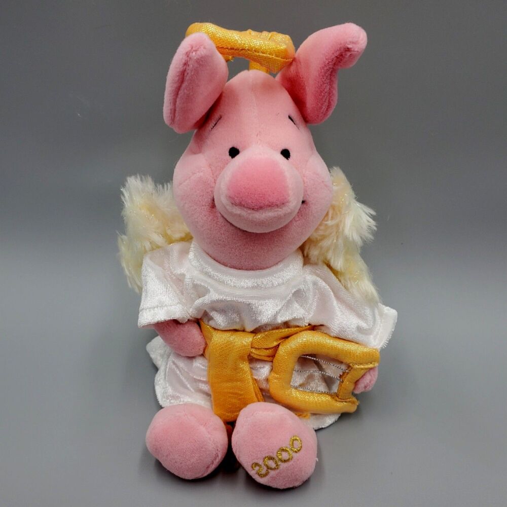 Disney Choir Angel Piglet Plush 2000 Winnie Pooh Holiday Bean Bag Plush 8" NWOT